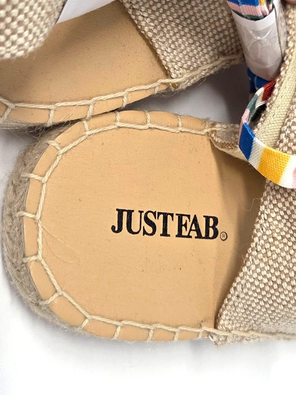 JustFab Ayla Rainbow Striped Espadrille Sandals Ankle Ties Size 11 NWOT